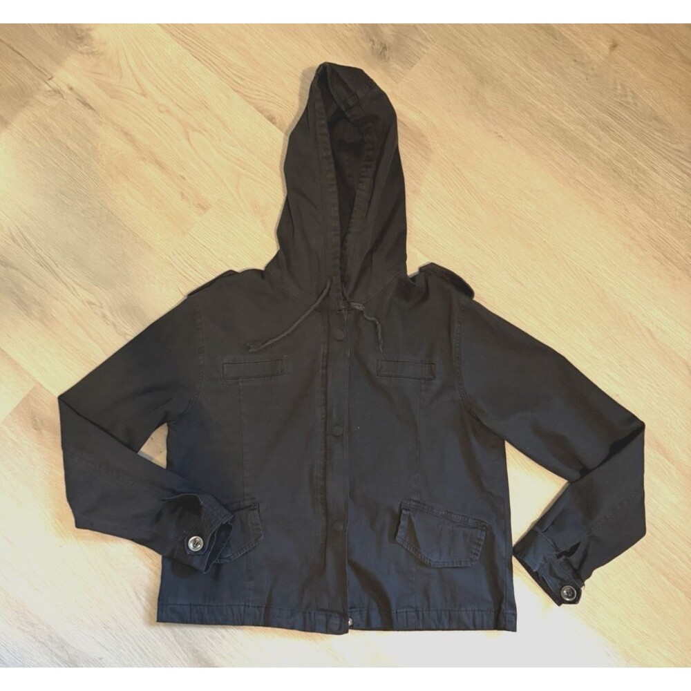 Brandy Melville Black Hooded Utility Jacket